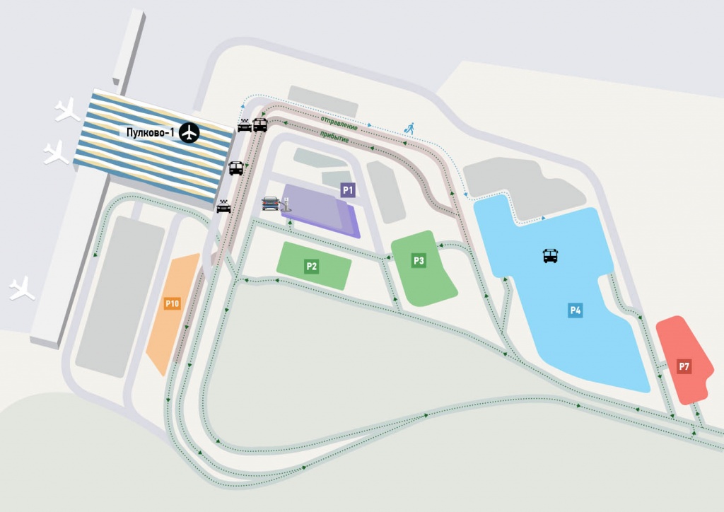 Карта терминалов и парковок Пулково