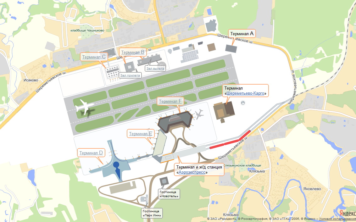Карта терминалов аэропорта Шереметьево (схема SVO)